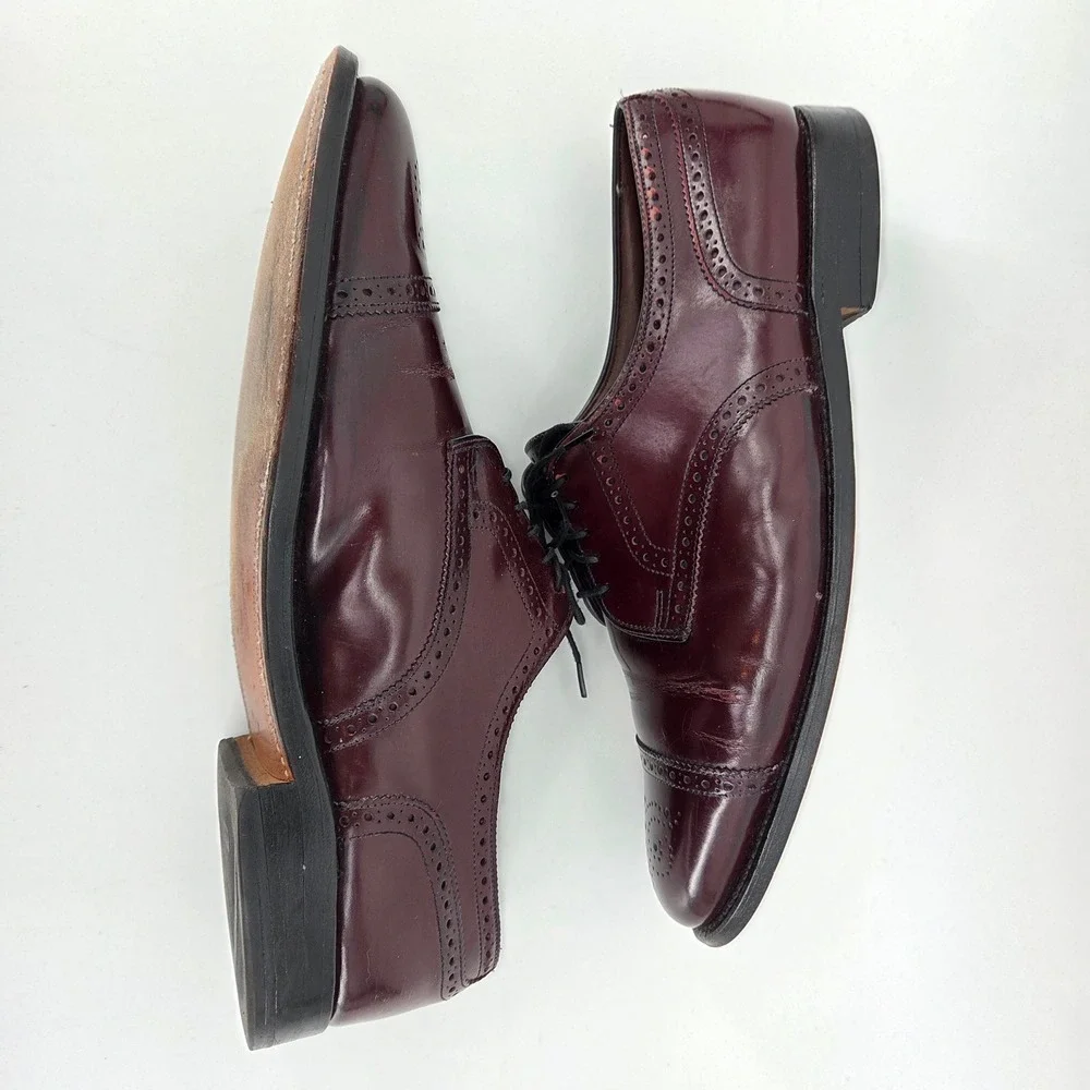 Allen Edmonds Sanford Burgundy Red Cap Toe Brogue Derby Oxford Shoes Mens 11.5